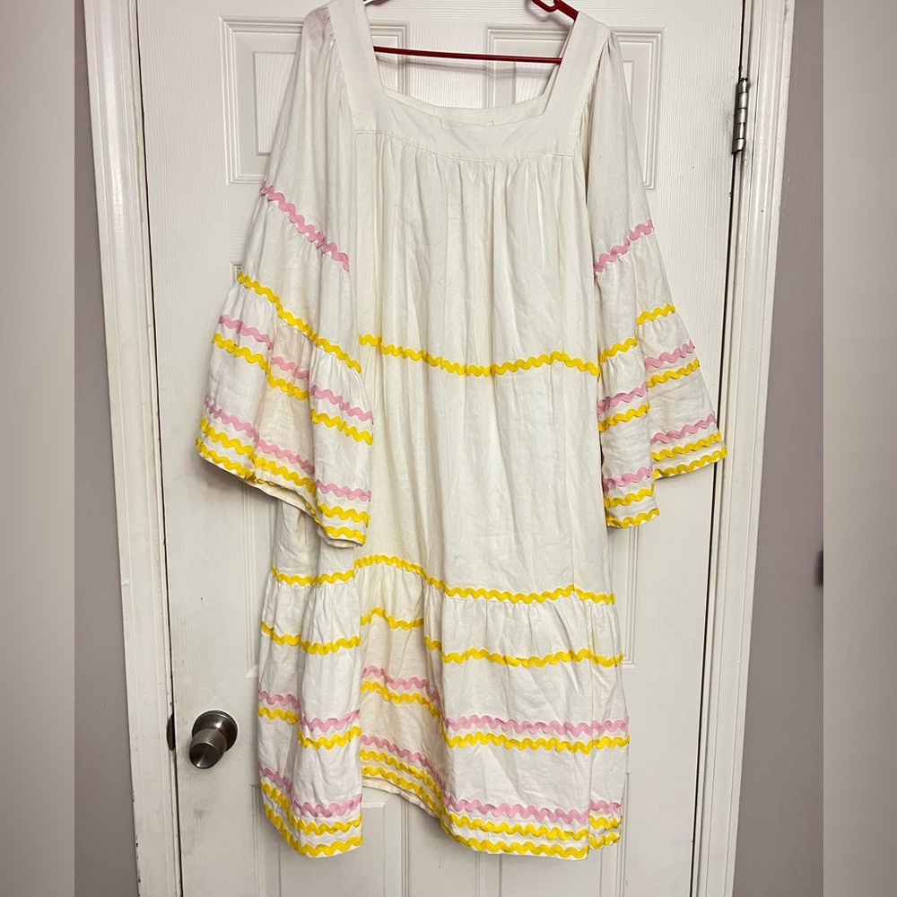 Lisa Marie Fernandez White Dress with Pink and Yellow Details